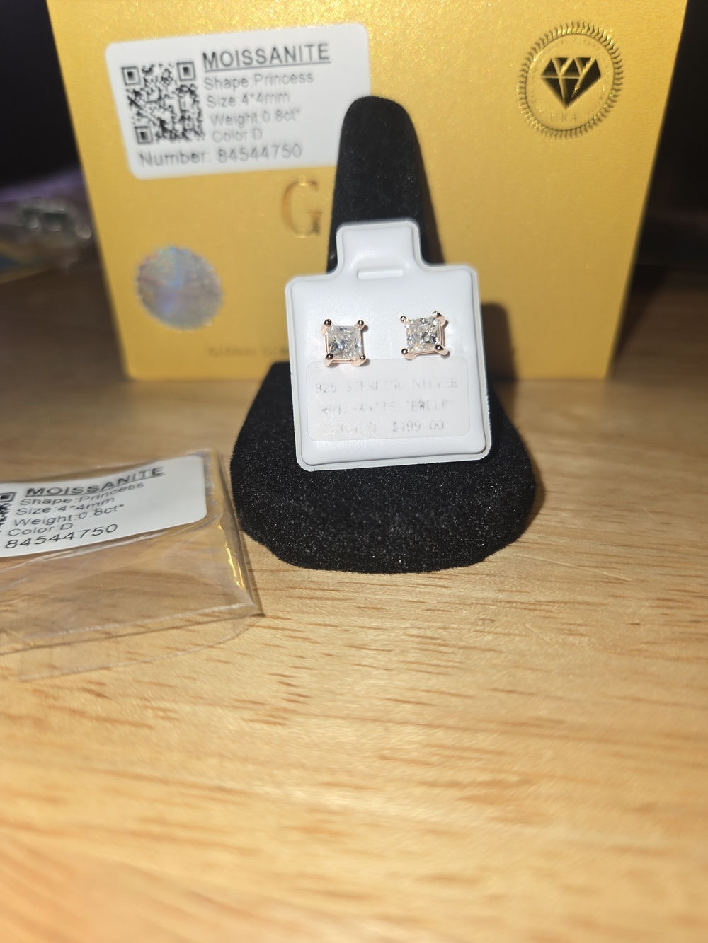 Moissanite Princess Cut Stud Earrings - Rose Gold Screw Back